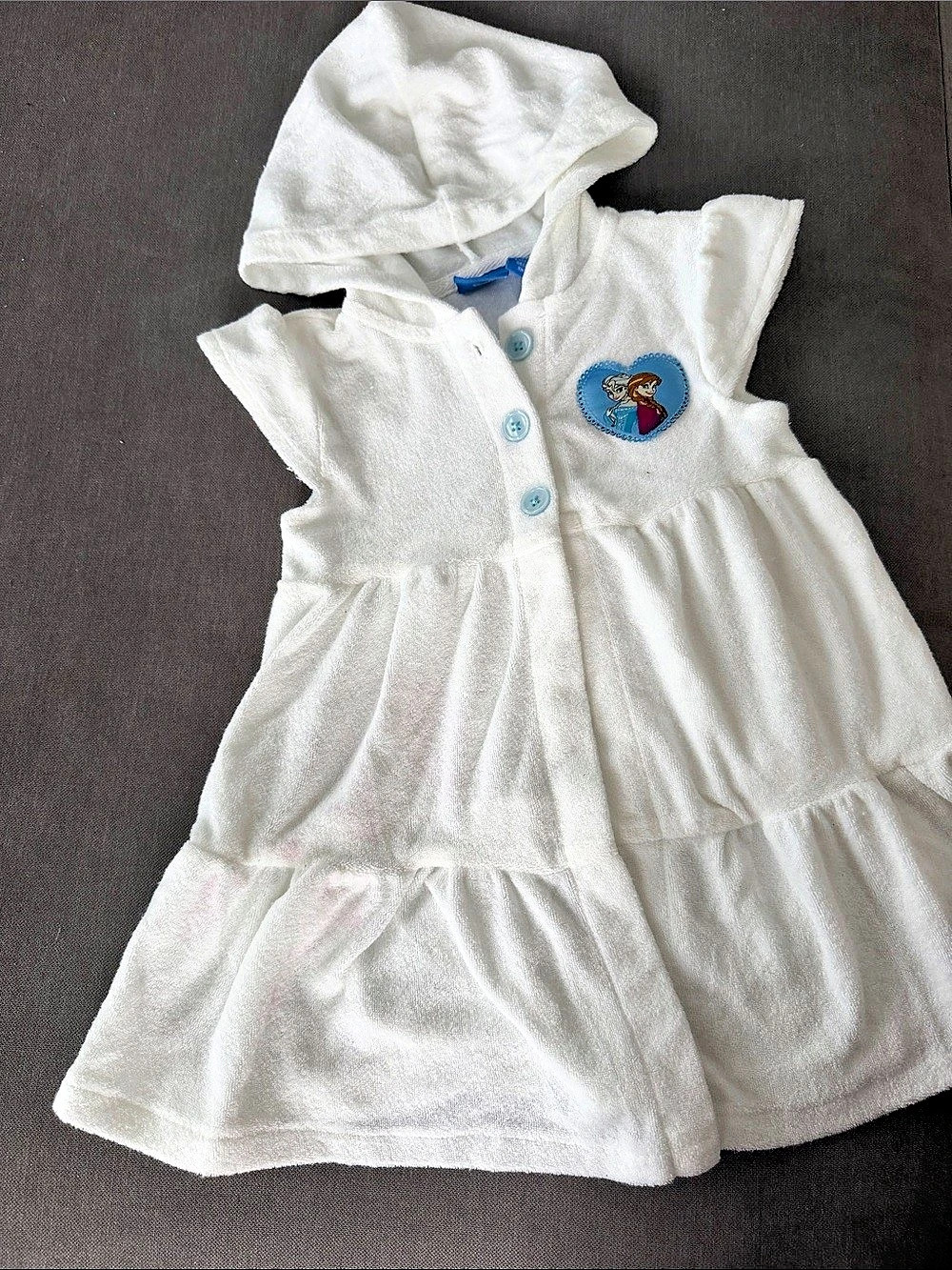 Disney Frozen Elsa Anna Towel Cover-Up Dress Elsa Anna Hooded Dress White & Blue
